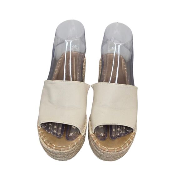 Top Moda Women's 5.5 Ivory Cream Espadrille Chunky Heel Mules Sandals - Picture 2 of 16